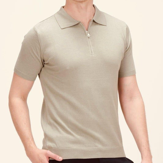 2H Beige Knitted Polo T-shirt