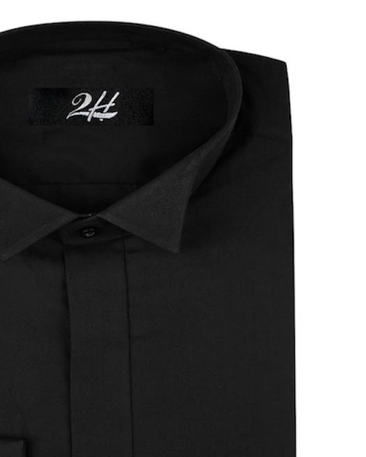 2H Black Wingtip Collar Classic Shirt