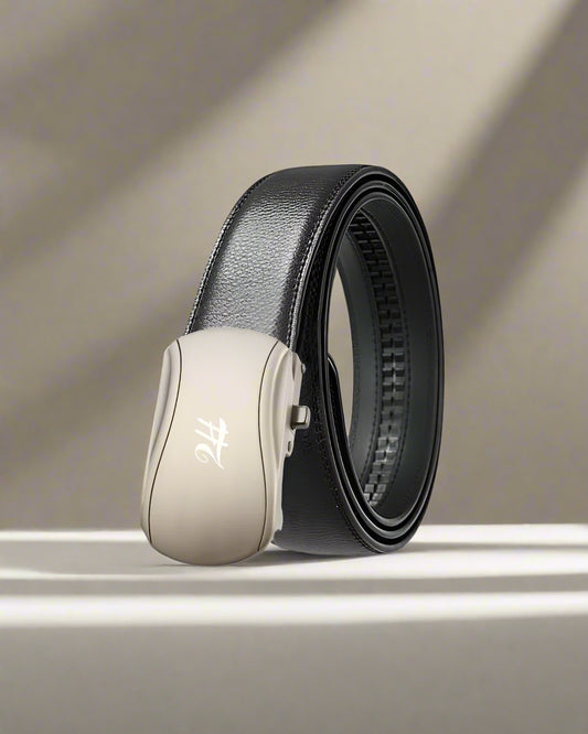 2H Automatic Sliding Buckle Leather Black Belt