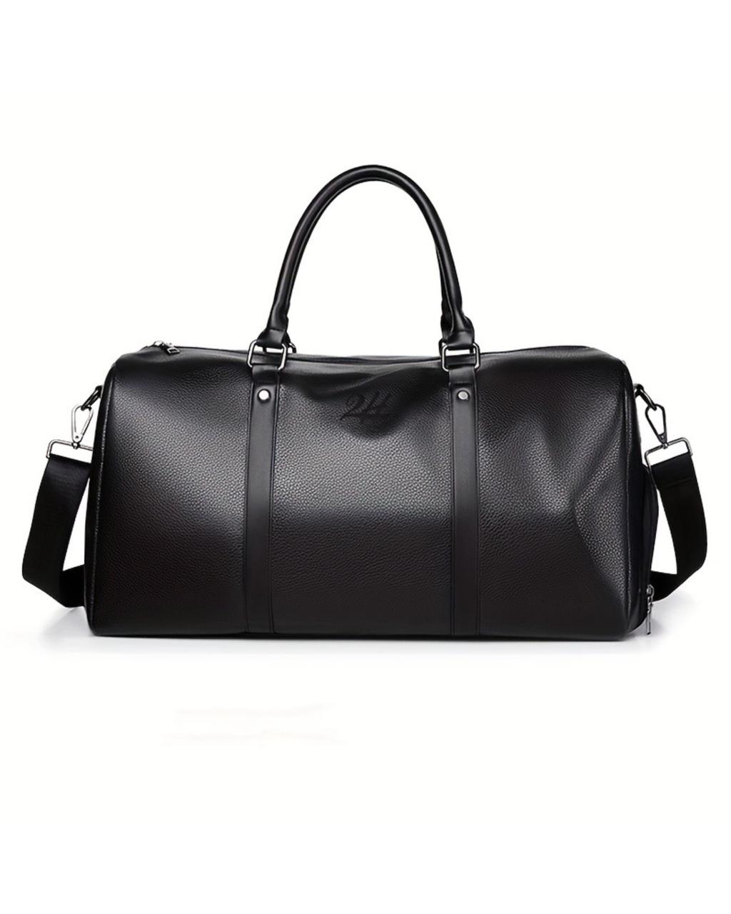 2H Black leather Travel Duffle Bag