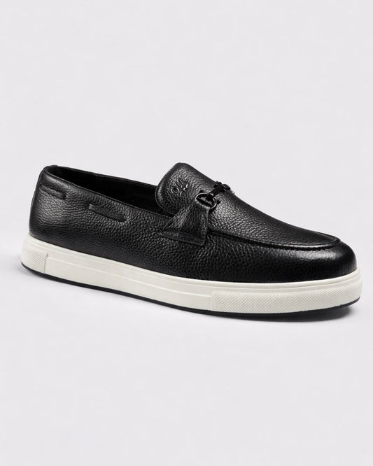 2H #01G Genuine Leather Black Casual Shoes