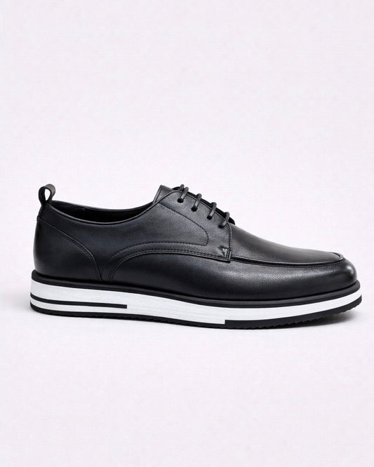 2H #8G Genuine Leather Black Casual Shoes