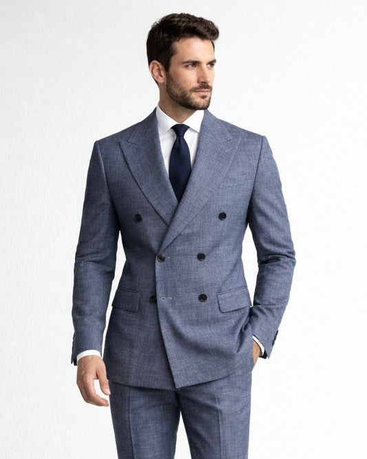 2H #112-4 Blue Double Breasted Suit