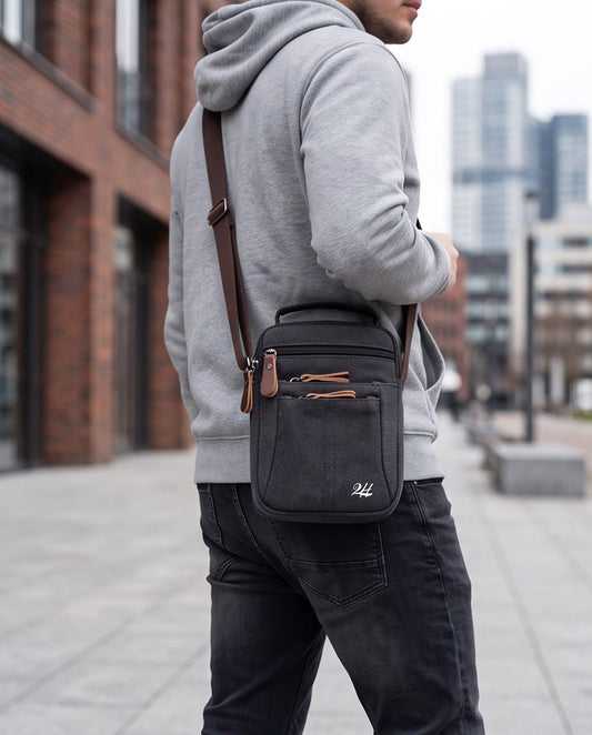 2H Black Canvas Shoulder Bag