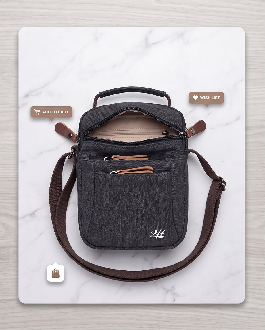 2H Black Canvas Shoulder Bag