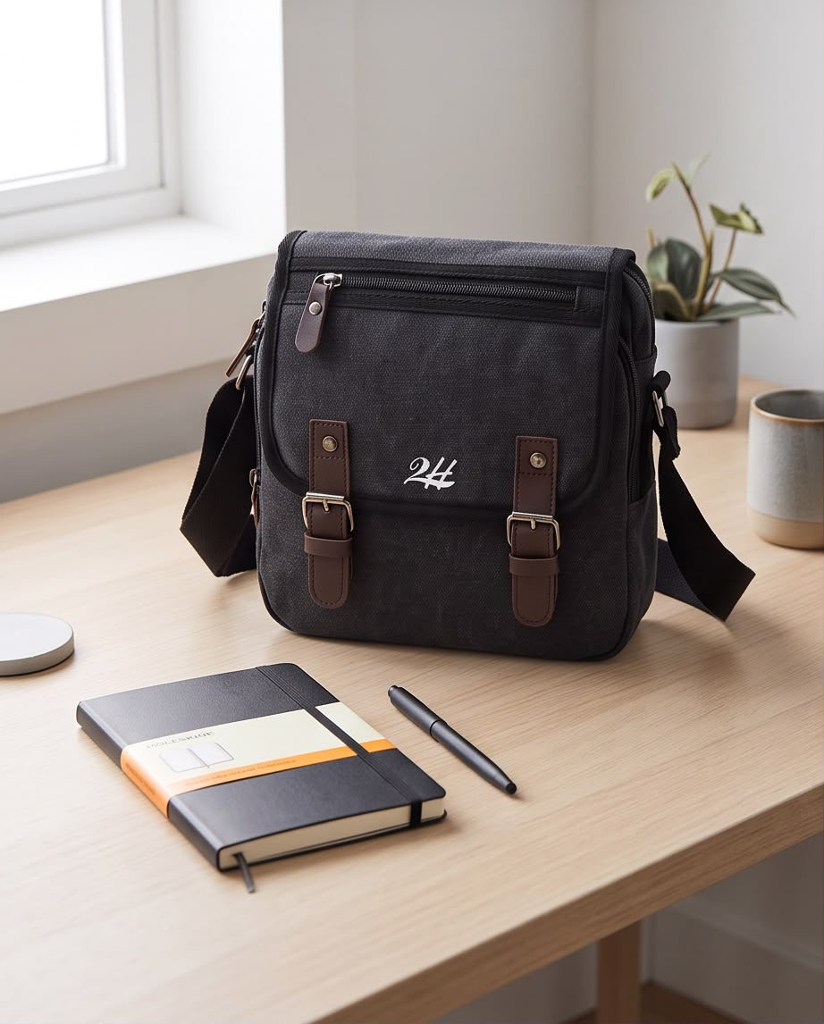 2H #7121 Black Canvas Shoulder messenger bag