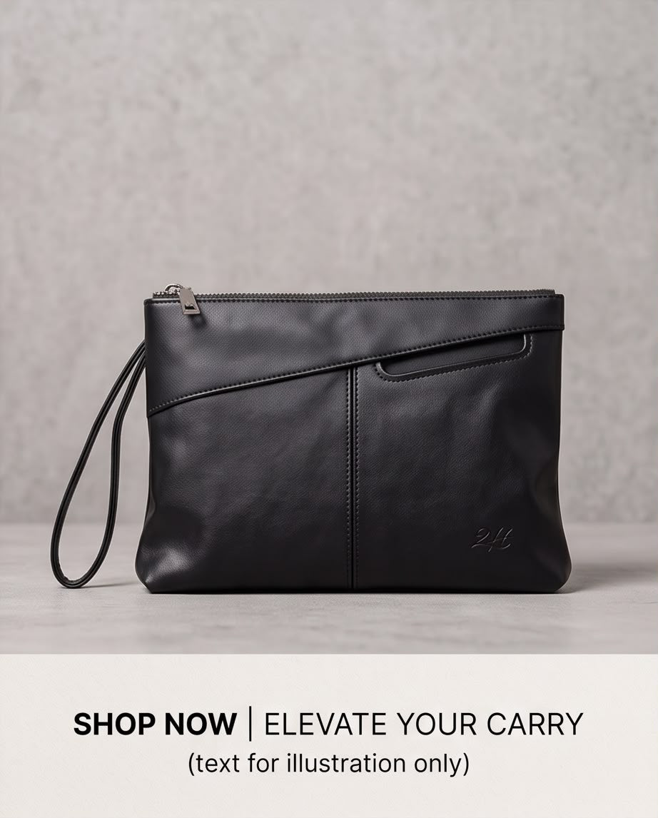 2H #CX1003 Black PU Leather Clutch Bag