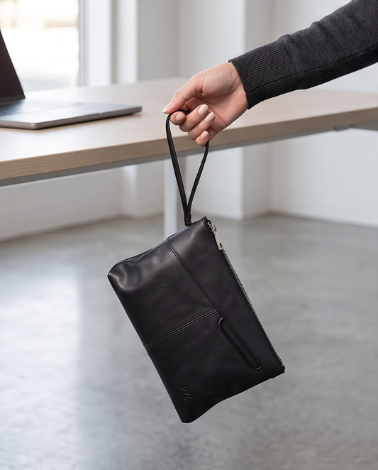 2H #CX1003 Black PU Leather Clutch Bag