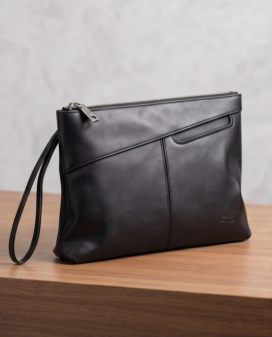 2H #CX1003 Black PU Leather Clutch Bag