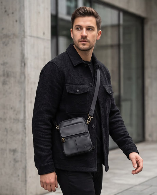 2H #7350 Genuine leather Black Shoulder messenger bag