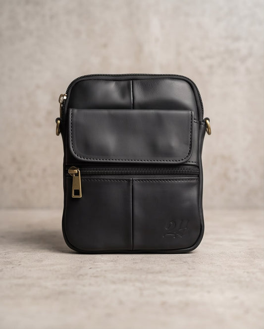 2H #7350 Genuine leather Black Shoulder messenger bag
