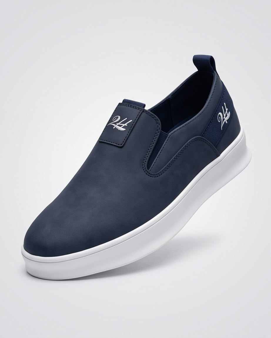 2H Navy Nubuck Leather Casual Shoes