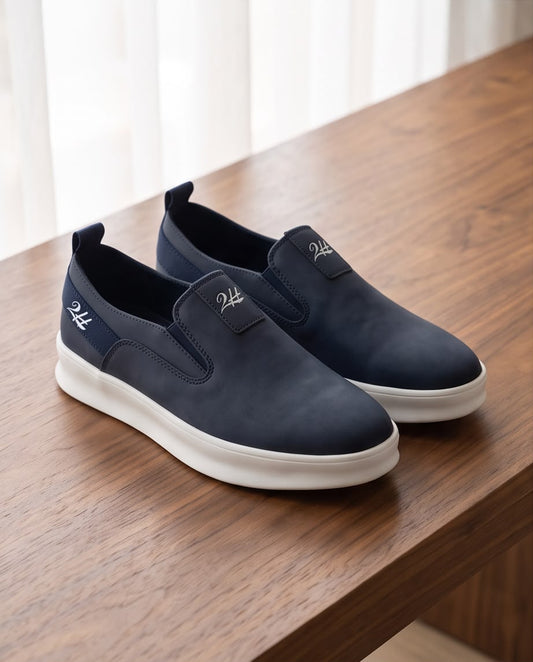 2H Navy Nubuck Leather Casual Shoes