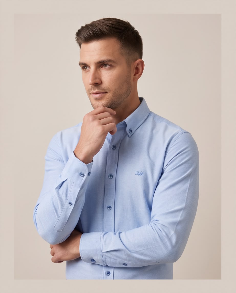 2H Blue Oxford Casual Shirt