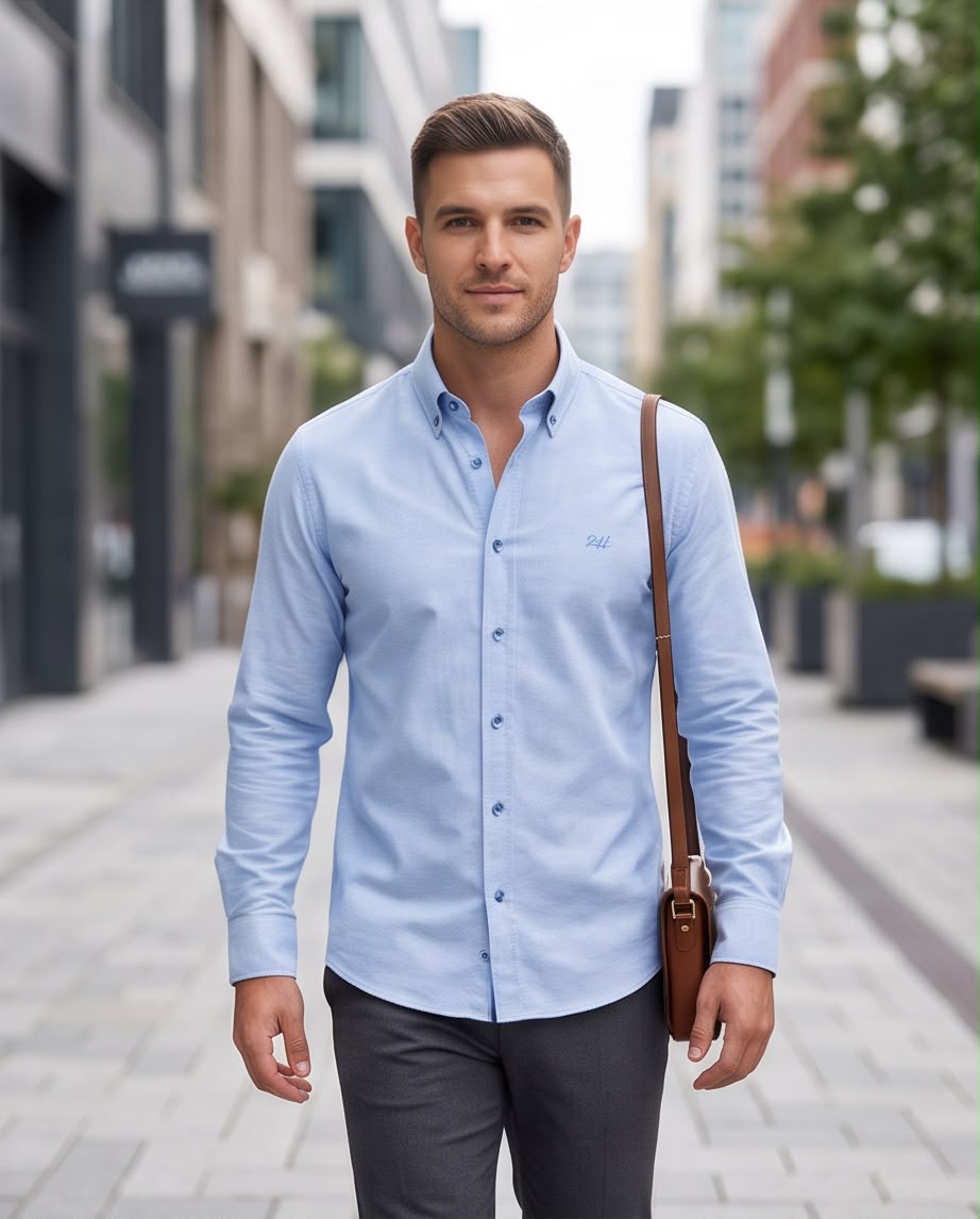 2H Blue Oxford Casual Shirt