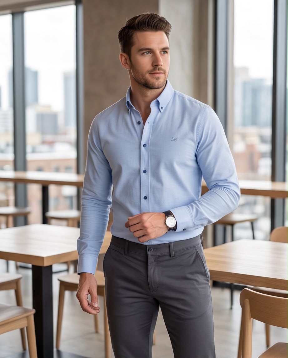 2H Blue Oxford Casual Shirt