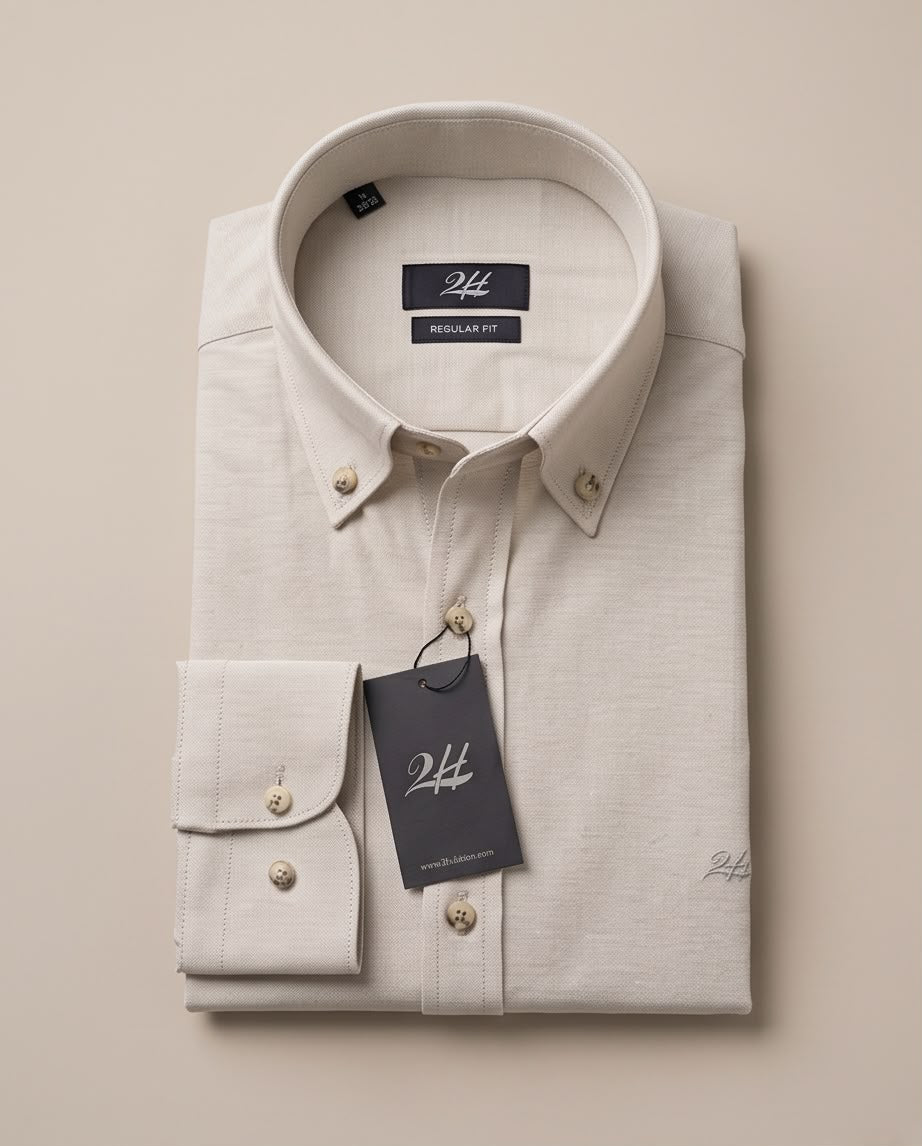2H Beige Oxford Casual Shirt