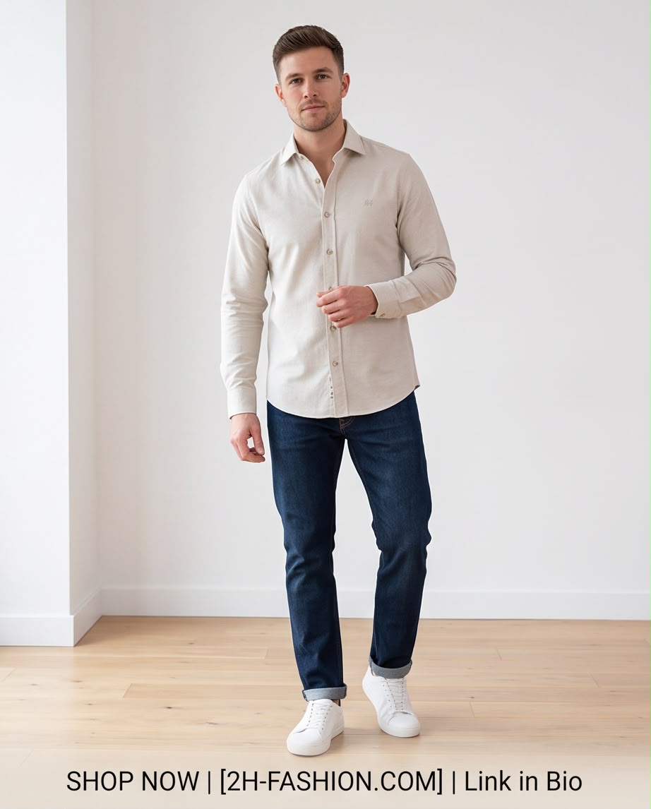 2H Beige Oxford Casual Shirt
