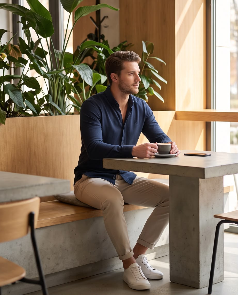 2H Navy Oxford Casual Shirt