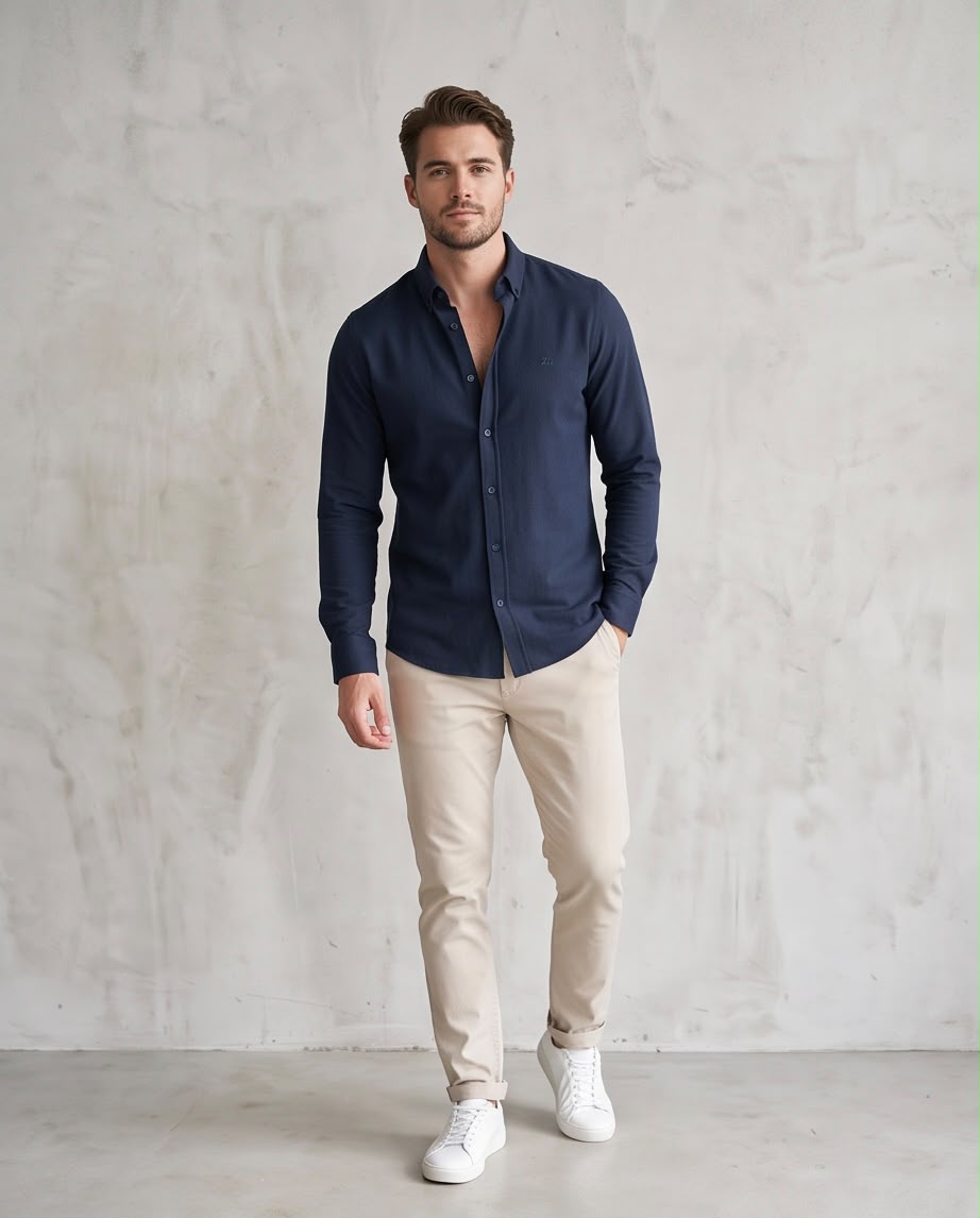 2H Navy Oxford Casual Shirt
