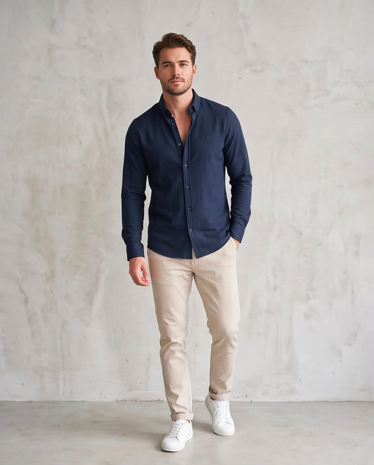 2H Navy Oxford Casual Shirt