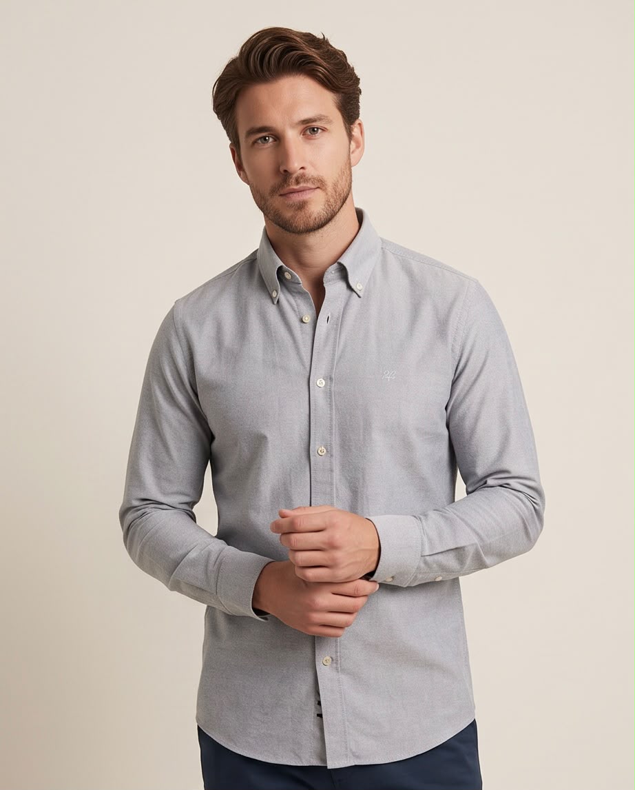 2H Gray Oxford Casual Shirt