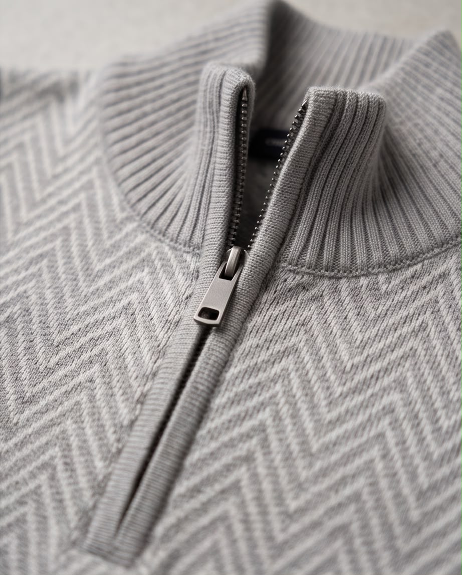 2H #461 Gray High Neck zippered Knitted Sweater