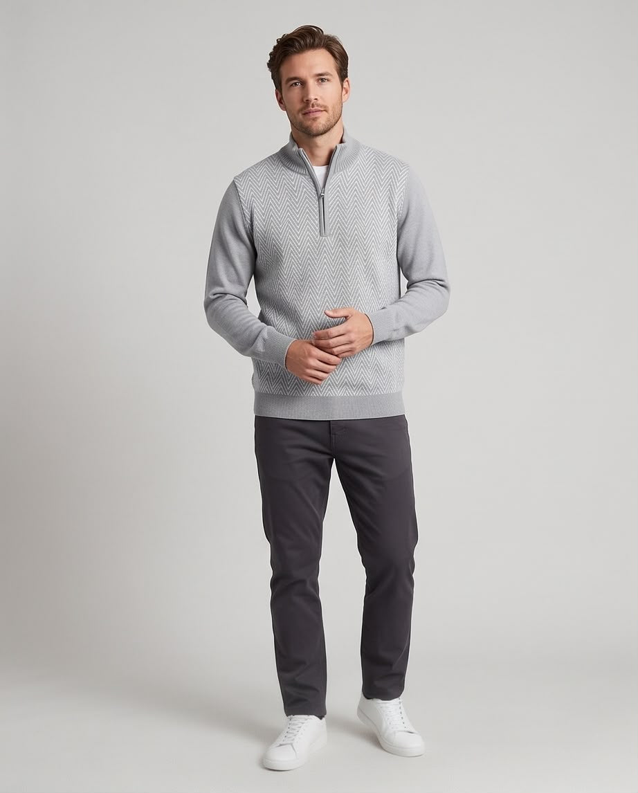 2H #461 Gray High Neck zippered Knitted Sweater