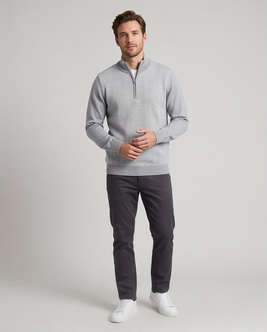 2H #461 Gray High Neck zippered Knitted Sweater