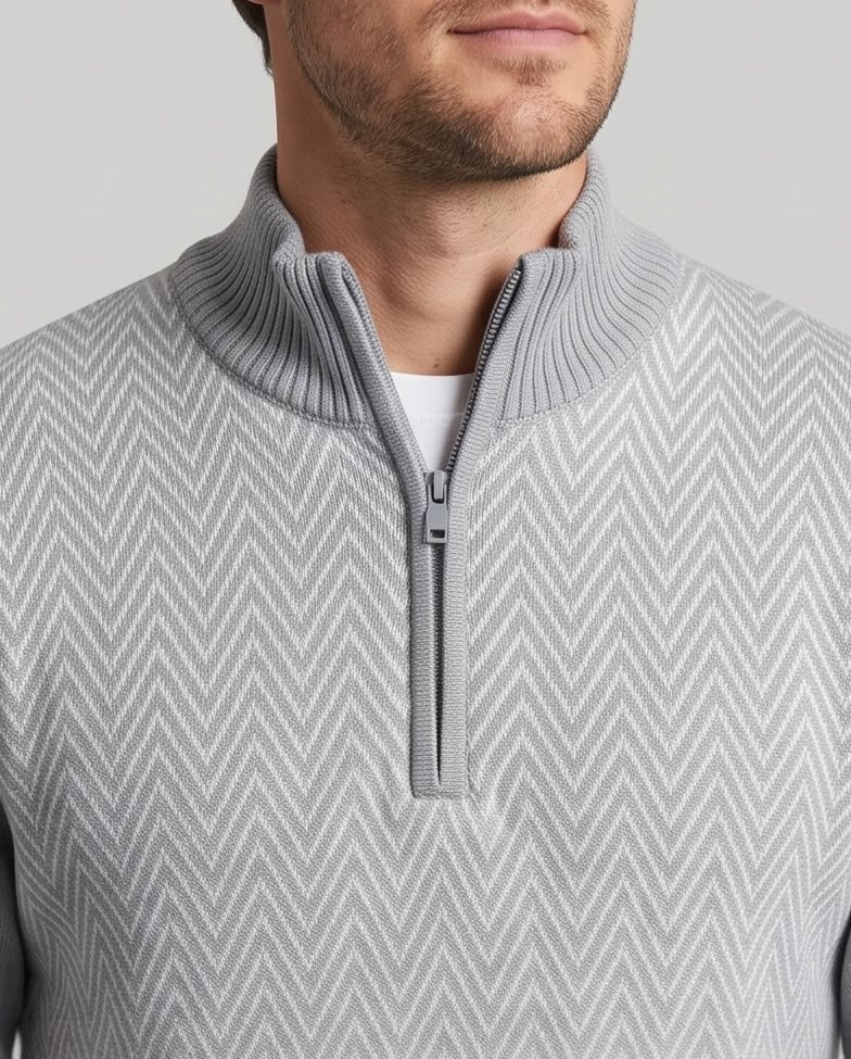 2H #461 Gray High Neck zippered Knitted Sweater