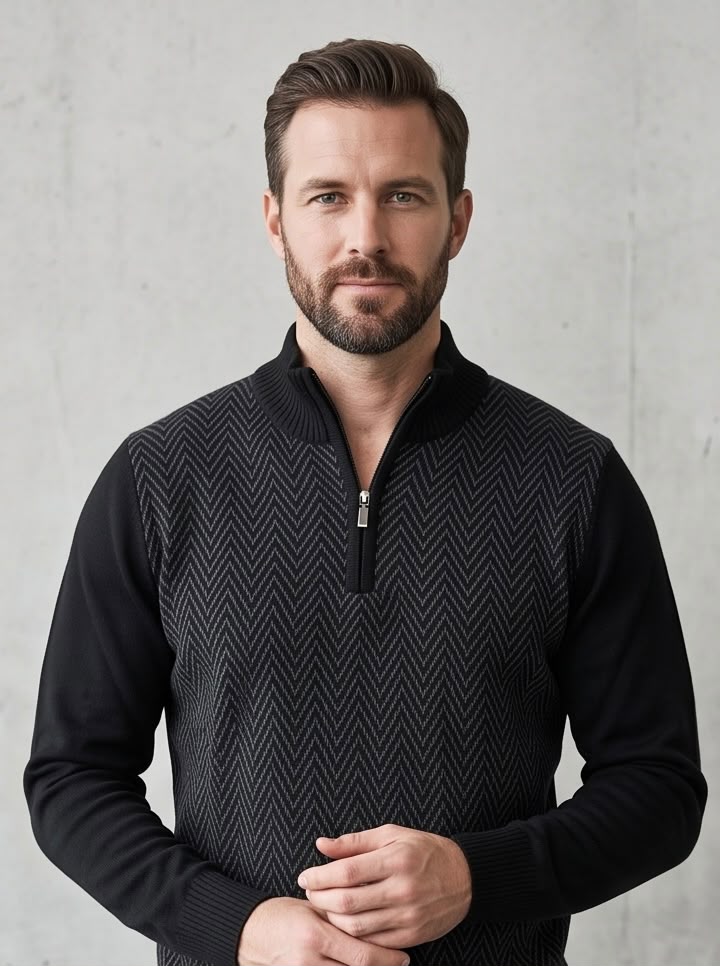 2H #461 Black High Neck zippered Knitted Sweater
