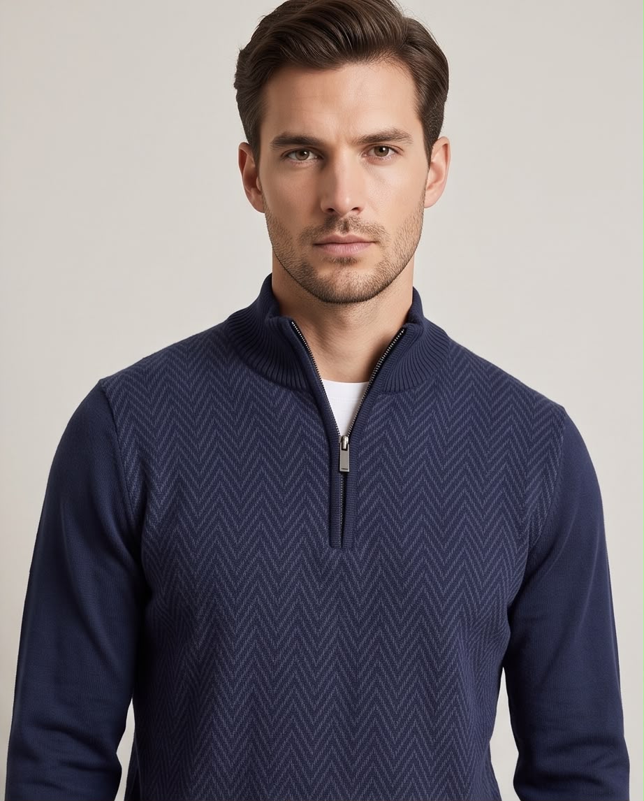 2H #461 Navy High Neck zippered Knitted Sweater