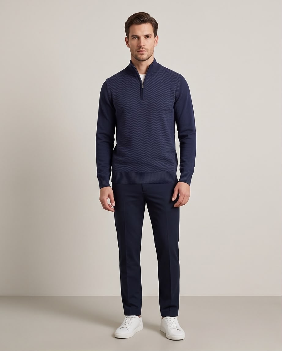 2H #461 Navy High Neck zippered Knitted Sweater
