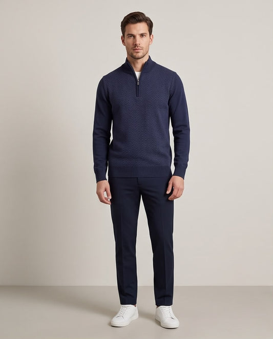 2H #461 Navy High Neck zippered Knitted Sweater