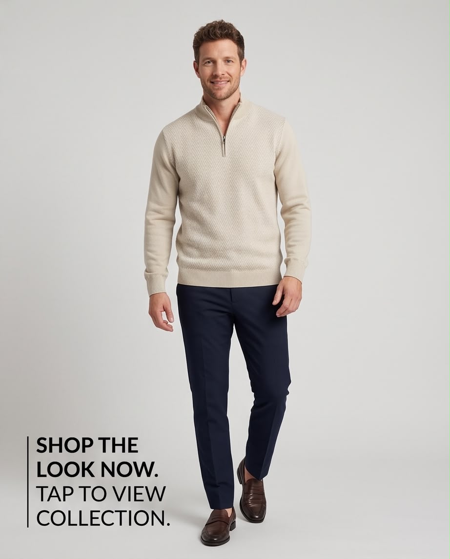 2H #461 Beige High Neck zippered Knitted Sweater