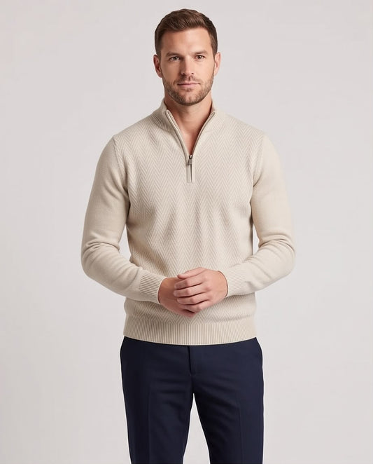 2H #461 Beige High Neck zippered Knitted Sweater