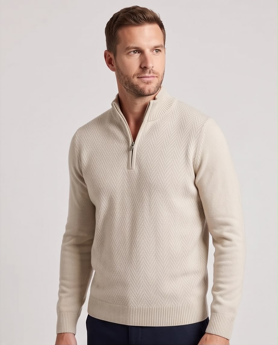 2H #461 Beige High Neck zippered Knitted Sweater