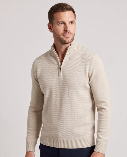 2H #461 Beige High Neck zippered Knitted Sweater