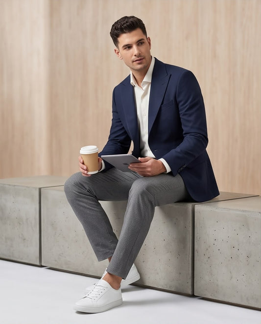 2H Navy Two-Button Blazer