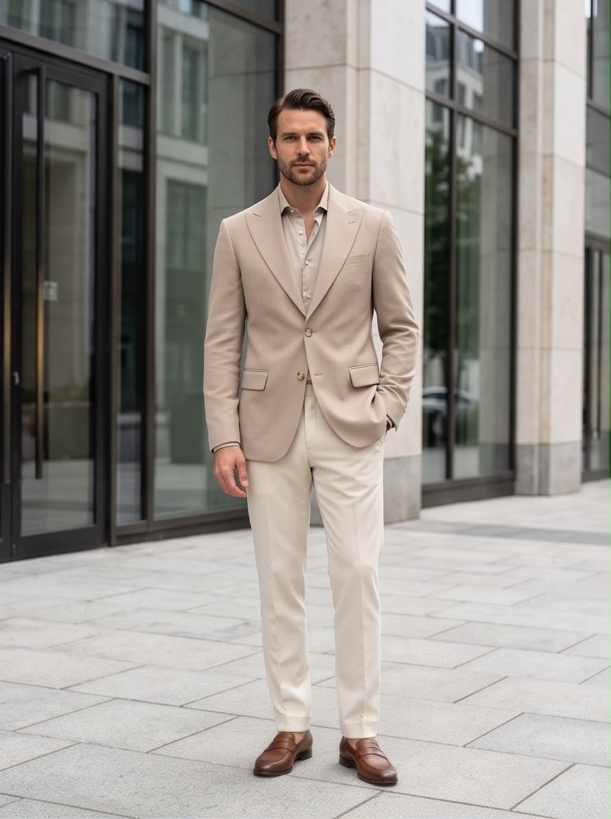 2H Beige Two-Button Blazer