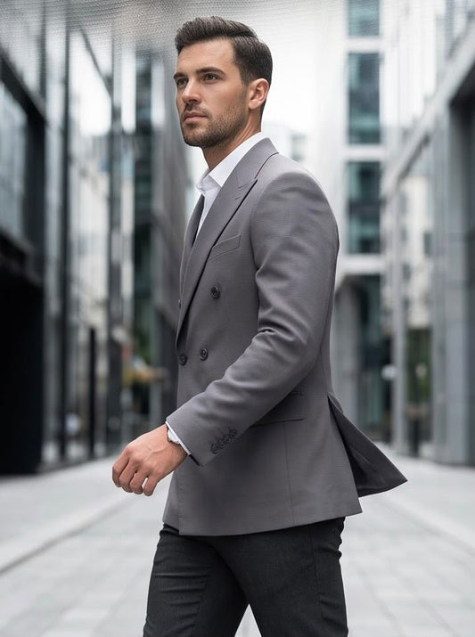 2H Gray Double Breasted Blazer
