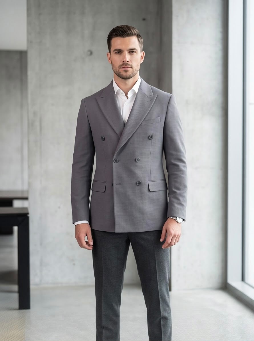 2H Gray Double Breasted Blazer