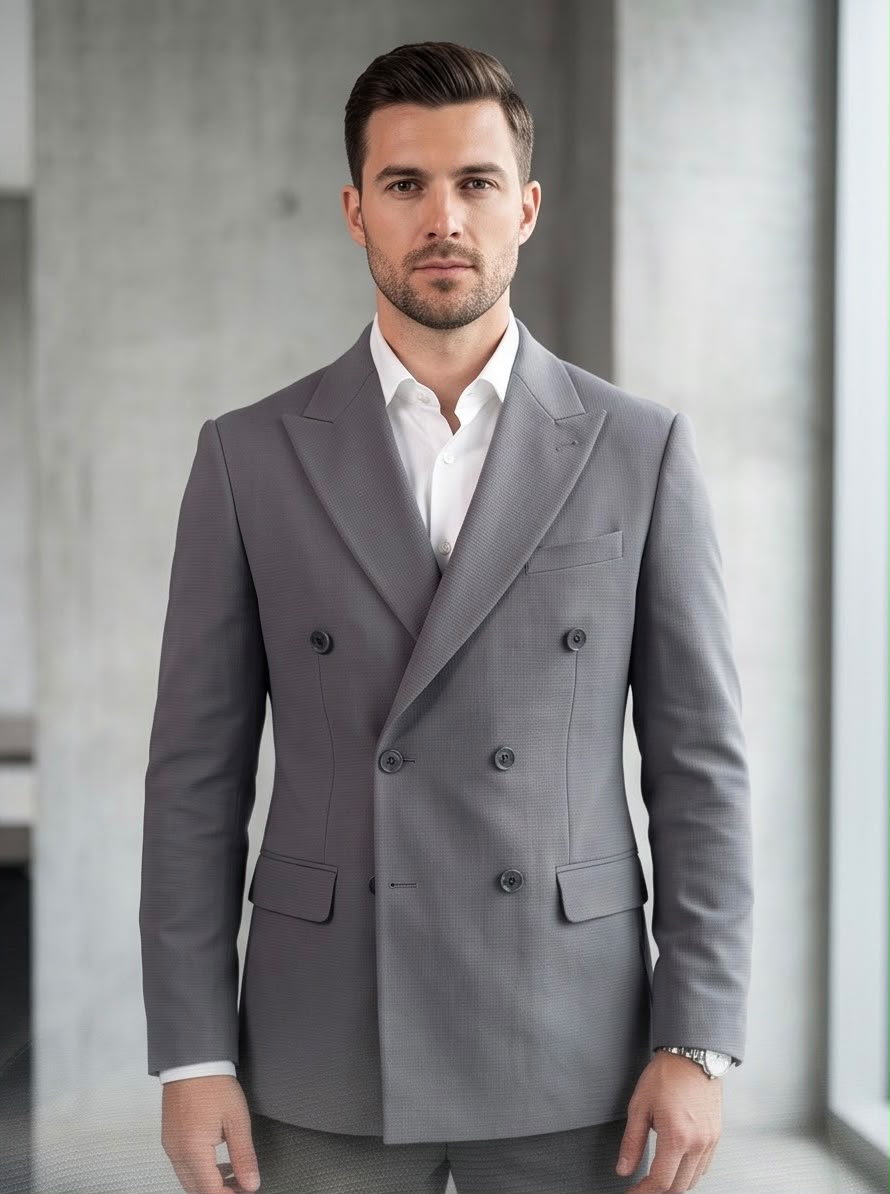 2H Gray Double Breasted Blazer