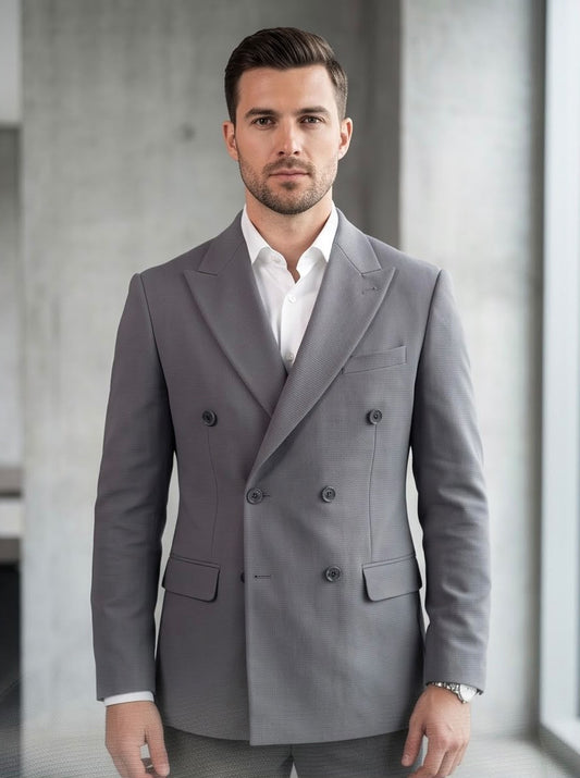 2H Gray Double Breasted Blazer