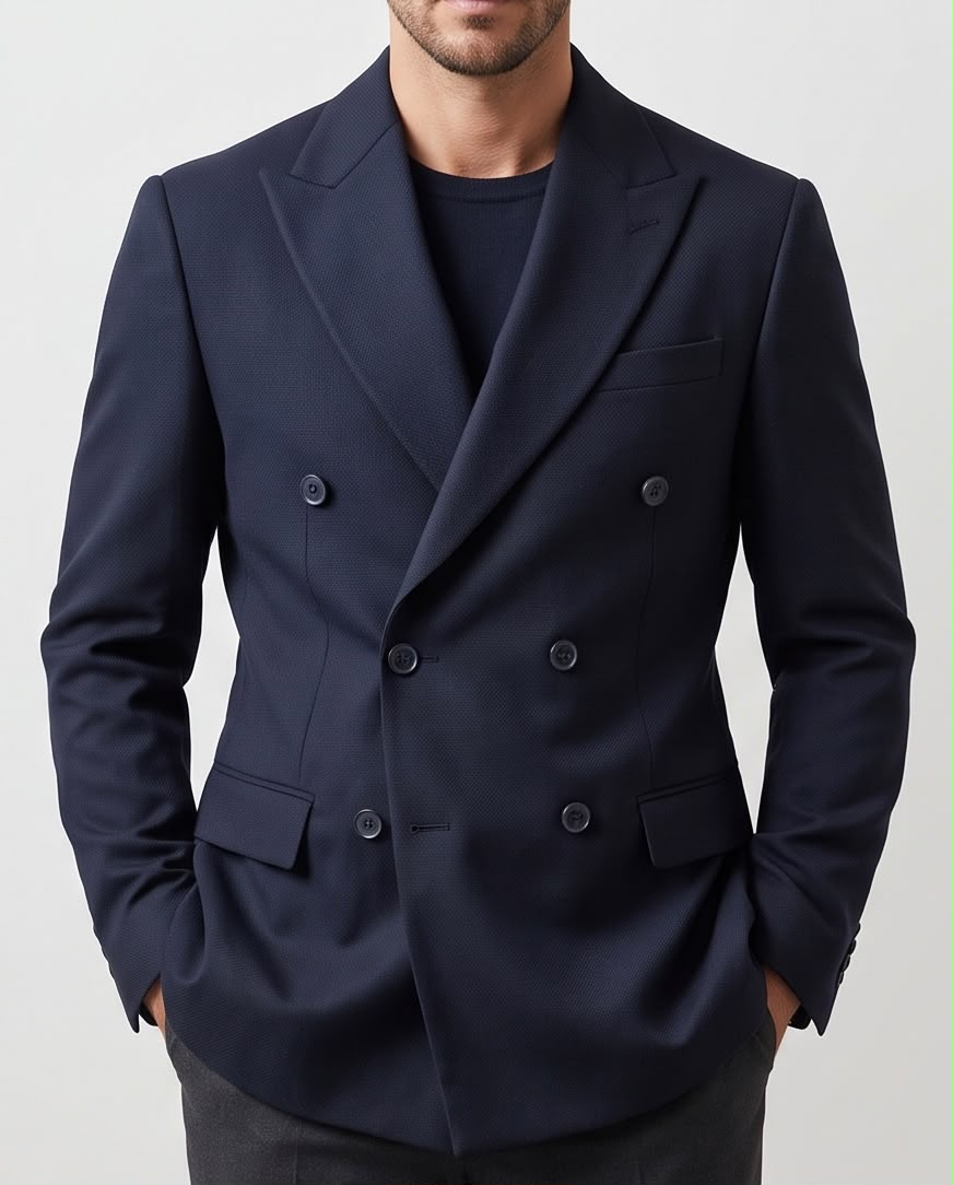 2H Navy Double Breasted Blazer