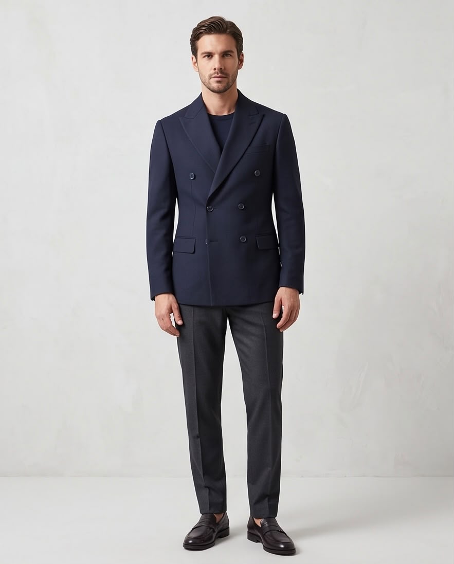 2H Navy Double Breasted Blazer