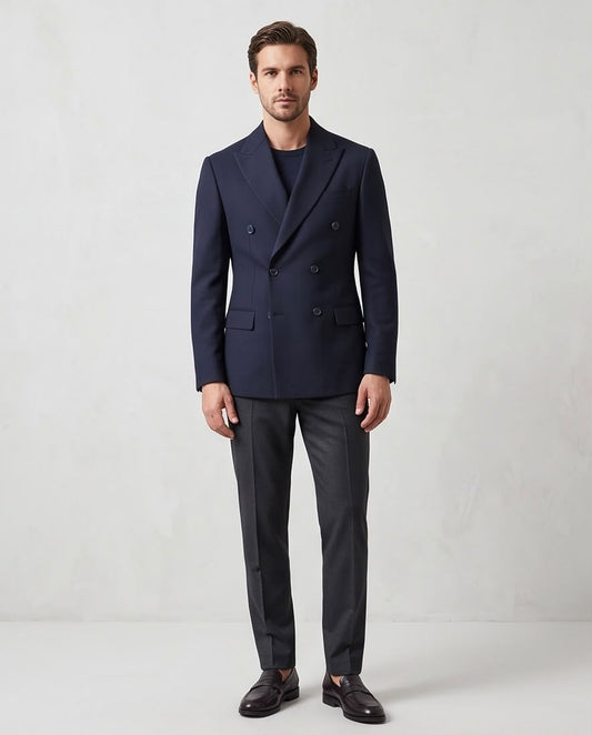 2H Navy Double Breasted Blazer
