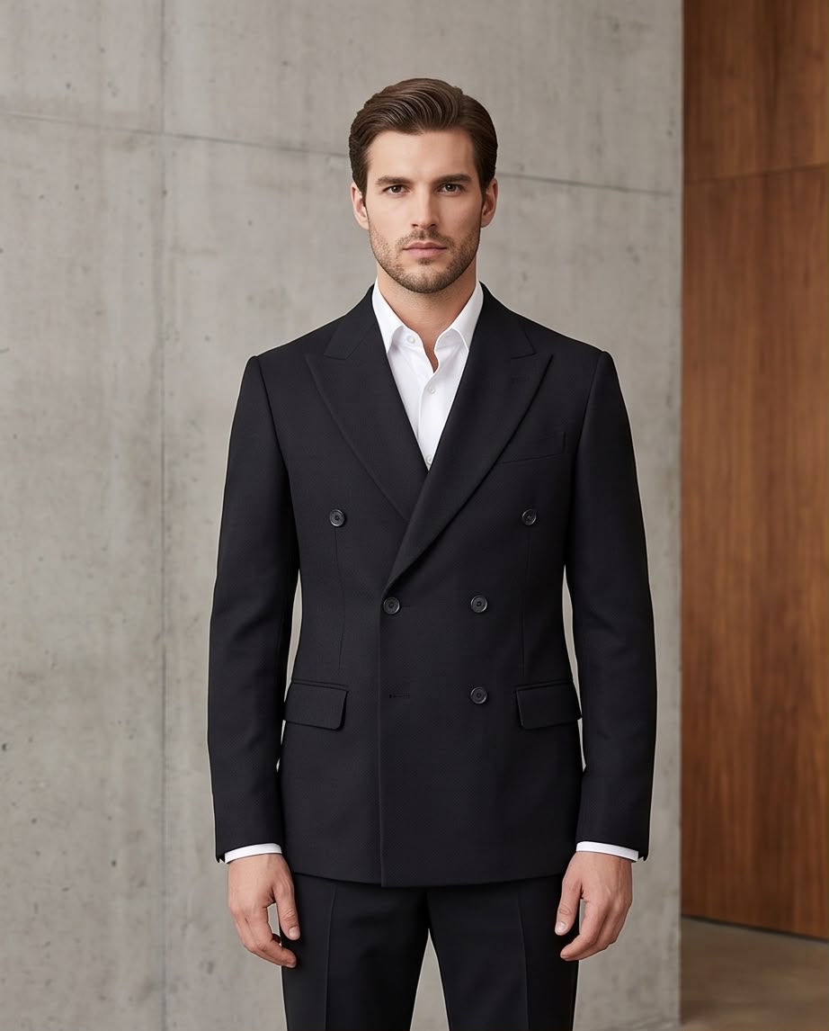 2H Black Double Breasted Blazer