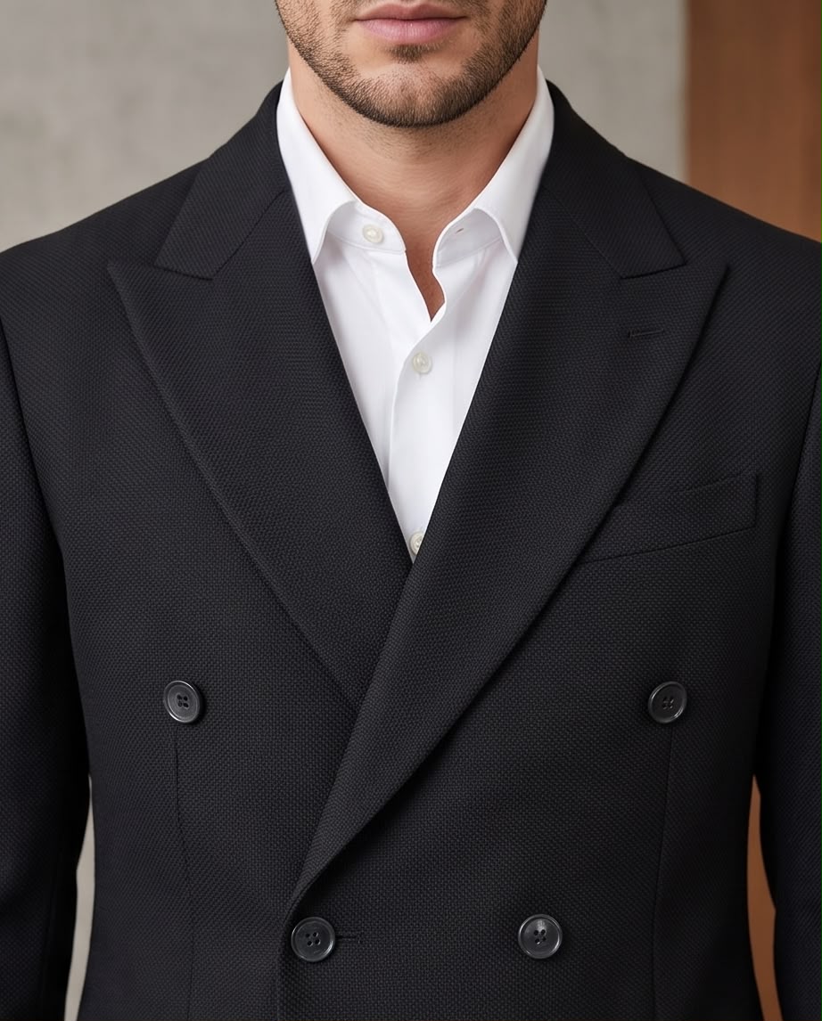 2H Black Double Breasted Blazer