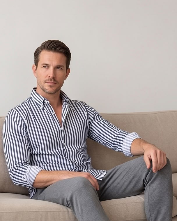 2H Navy Striped Casual Shirt